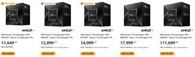AMD запустила продажи мощнейших ПК-процессоров — 96-ядерный Ryzen Threadripper Pro 9995WX стоит $11 699