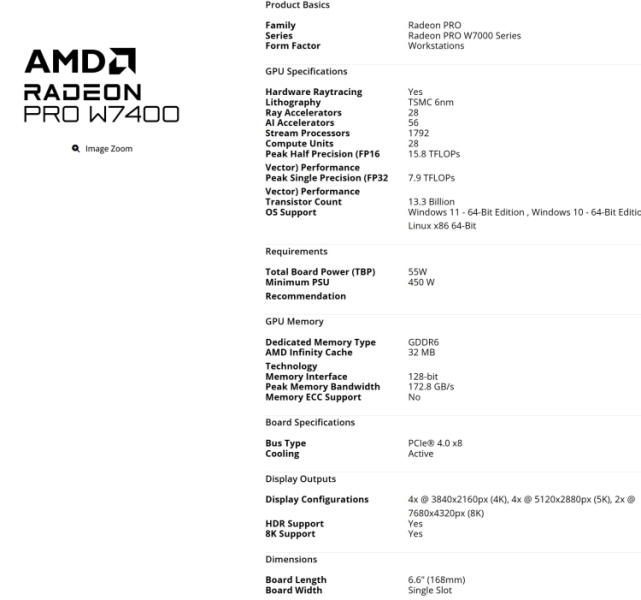 AMD без лишнего шума представила профессиональную видеокарту Radeon Pro W7400 начального уровня